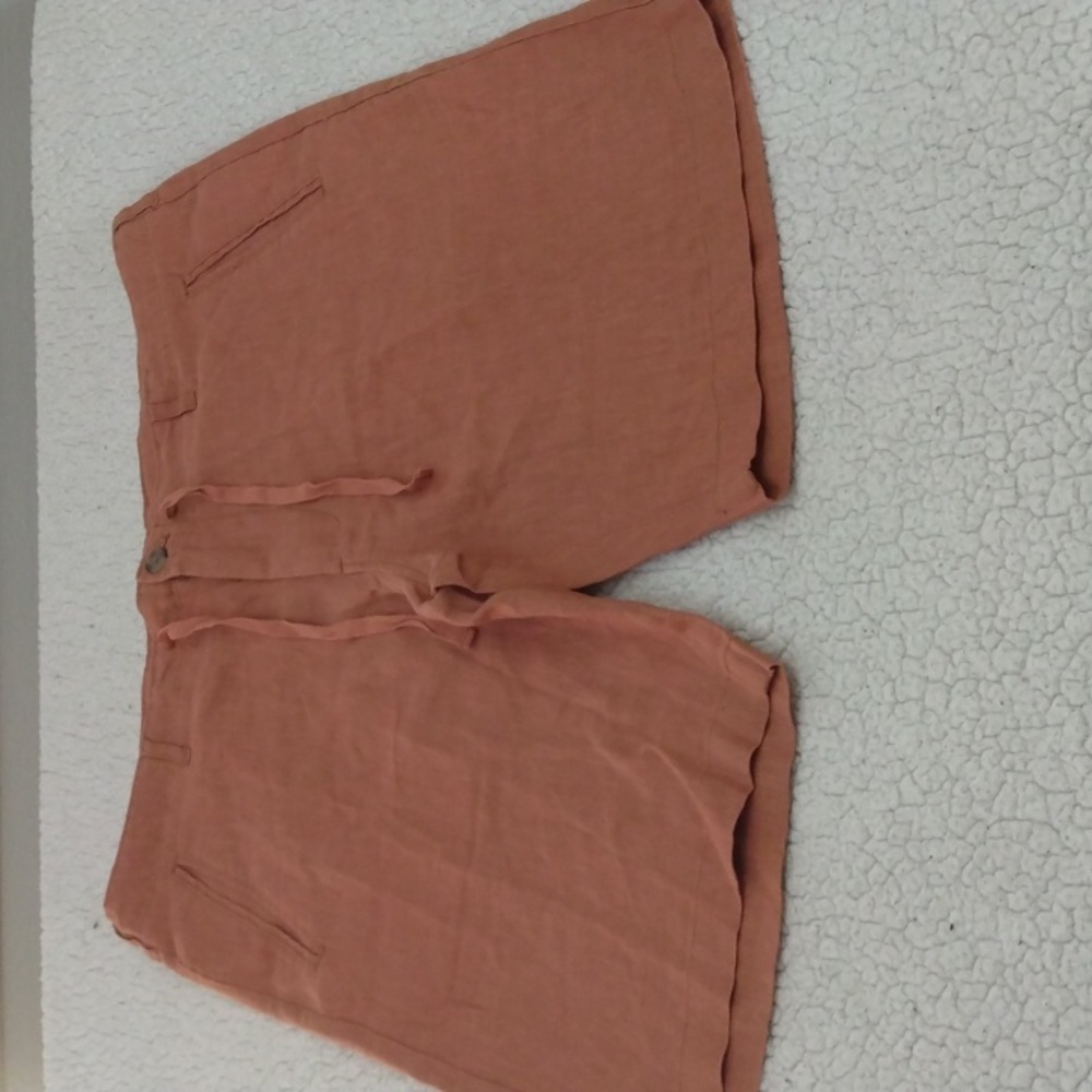 NWT Isle Bay Brick Red/Brown Linen Flat Front Shorts 36